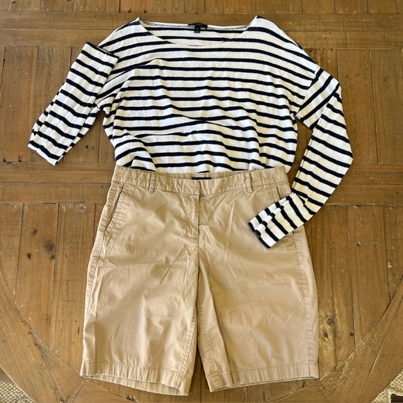 J Crew Striped Boatneck Long Sleeve Tee And Khaki Bermuda Shorts Set Medium 6 - Picture 1 of 11